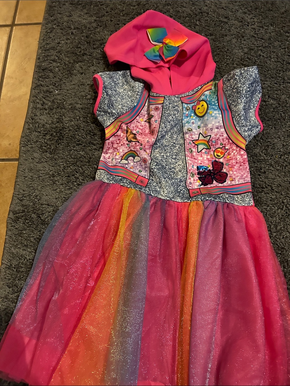 Nickelodeon Pink Rainbow Hooded Dress Costume with Glitter Tulle